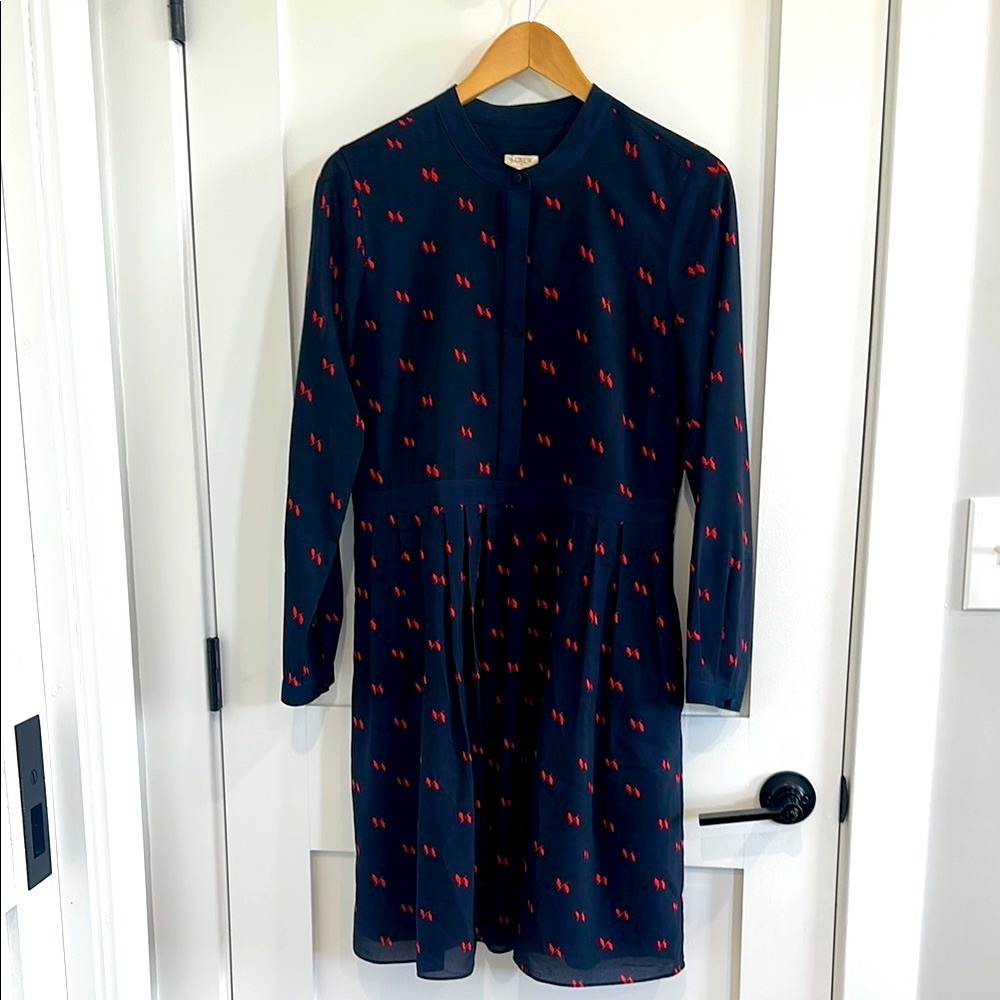 J. Crew Blue and Red Long Sleeve Mock Neck Dress